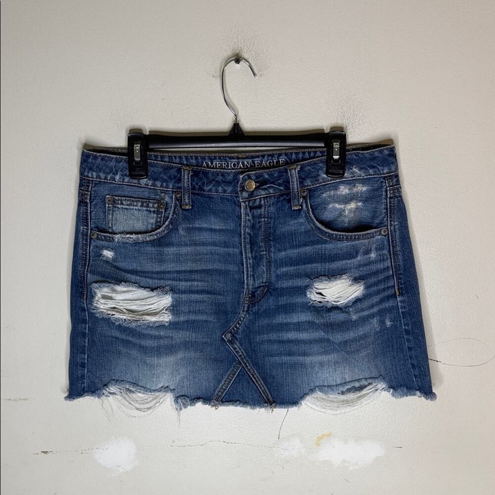 American Eagle Outfitters Ripped Mini Skirt - Blue Size 12